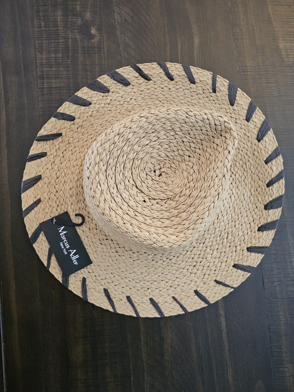 Womens Marcus Adler Straw Sun Hat - Natural with Black Trim